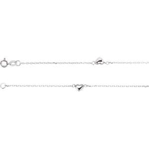 14k White Gold Anklet with small heart-shaped pendants and a clasp on one end.