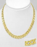 A Fine Gold-Plated Chain shown on a display bust, with a close-up inset of the chain links.