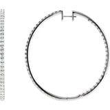 A 14K White 5 CTW Natural Diamond Inside-Outside 2 Inches Hoop Earrings with small, evenly spaced gemstones embedded along the outer edge, shown alongside a vertical line of similar gemstones.