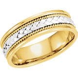 A Woven Band 6.75mm with a central band of interlocking white gold and a textured gold edge.