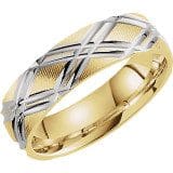 A Comfort-Fit Band with a silver crisscross pattern on the outer surface.