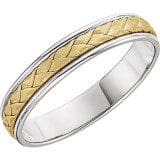 A two-tone ring with a silver band and a central gold section featuring a Woven Band Rosegold pattern.