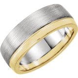 A Comfort-Fit Band 6.75mm with a silver brushed metal band and gold edges.