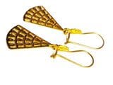 A pair of 21K Solid Yellow-Gold Earrings 1 1/2 Inches In Length displayed on a white background.