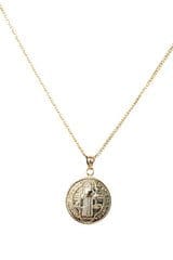 18k Yellow Gold St. Benedict Medal Necklace 18" Long