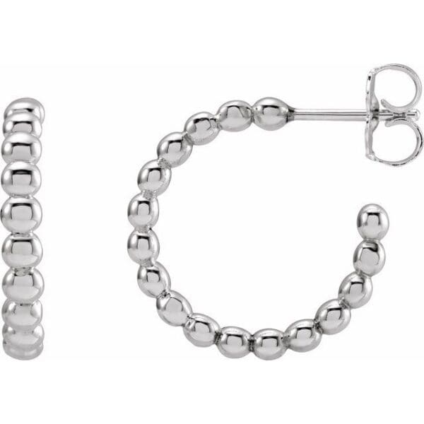 14K White Beaded 21 mm Hoop Earrings