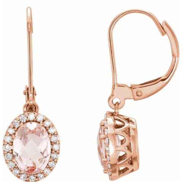 14K Rose Natural Pink Morganite & 1/5 CTW Natural Diamond Earrings