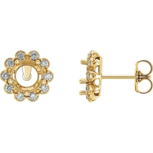 14K Yellow 3.2 mm Natural Blue Sapphire & 1/8 CTW Natural Diamond Earrings