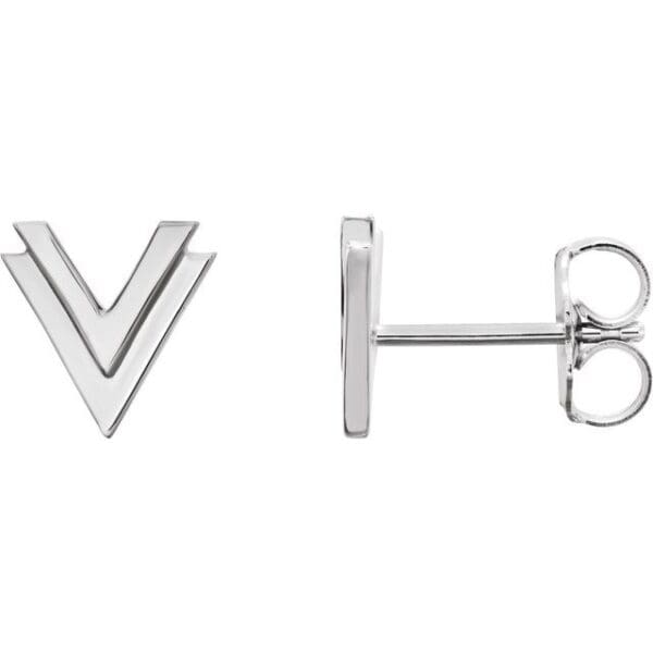 14K White 8 mm Double V Earrings
