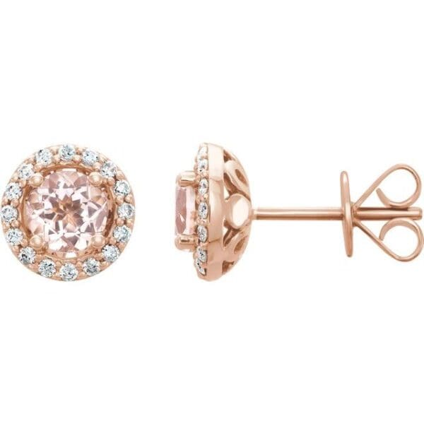 14K Rose Natural Pink Morganite & 1/5 CTW Natural Diamond Earrings
