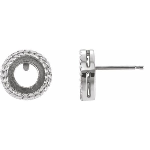 14K White 7 mm Round Cabochon Bezel-Set Earring Mounting