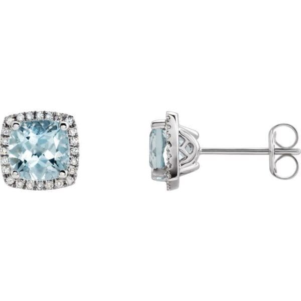 14K White Lab-Grown Blue Sapphire & 1/8 CTW Natural Diamond Earrings