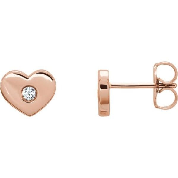 14K Rose 2 mm Round Gypsy-Set Heart Earring Mounting