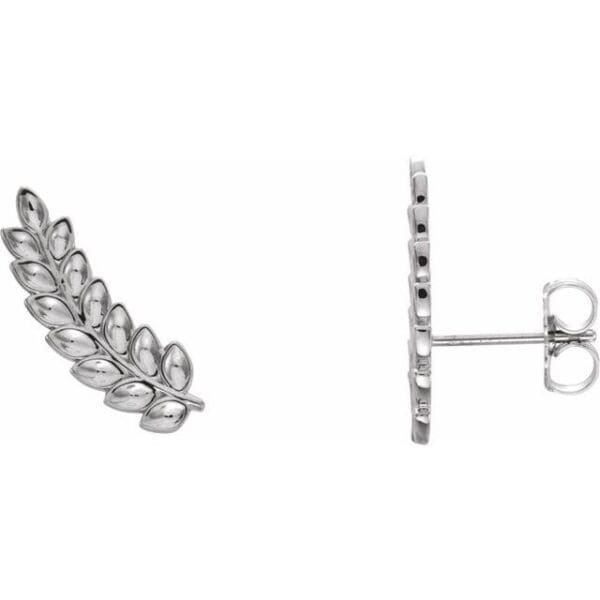 14K White Petite Leaf Ear Climbers