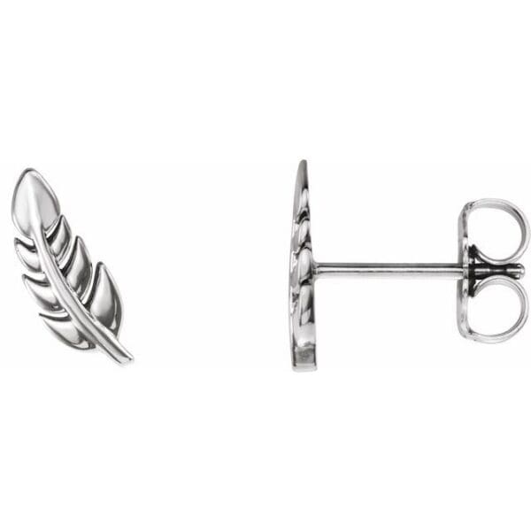 14K White Leaf Earrings
