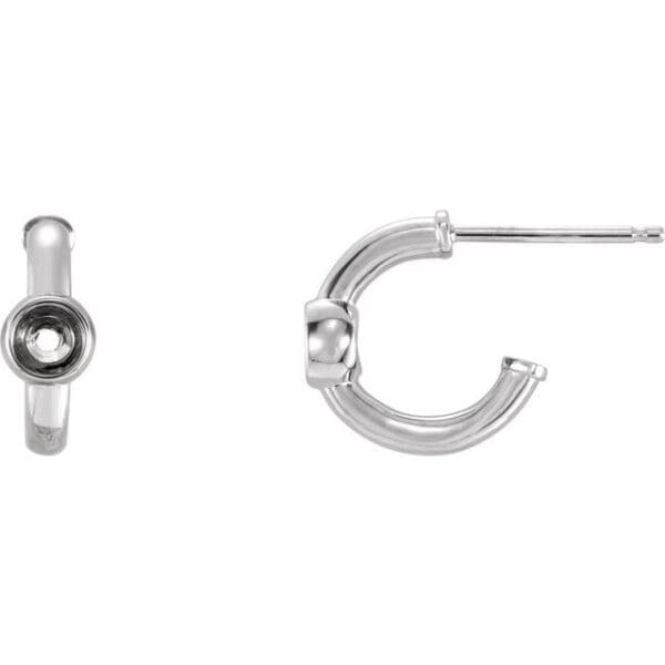 14K White 3 mm Round Bezel-Set Huggie Hoop Earring Mounting