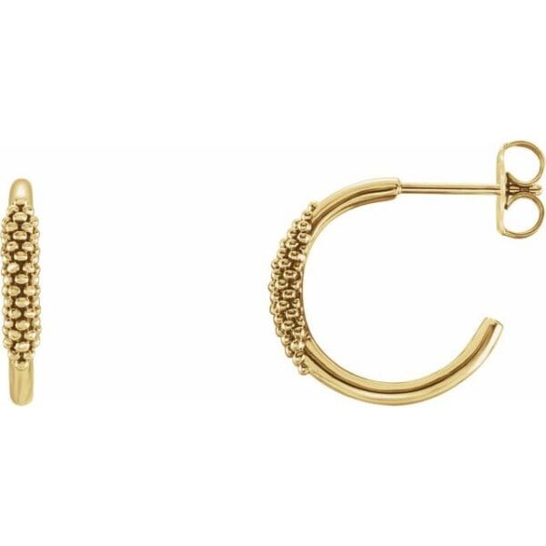 14K Yellow Beaded 15.1 mm Hoop Earrings