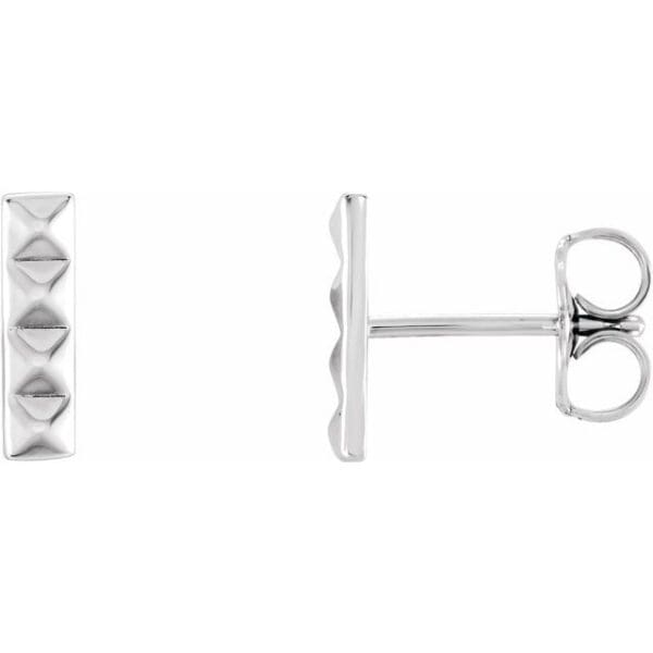 14K White Pyramid Bar Earrings