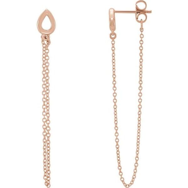 14K White Leaf Chain Earrings