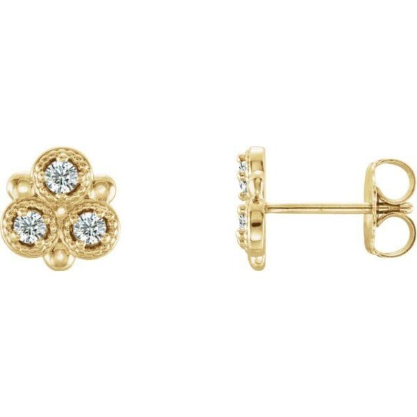 14K White Three-Stone Earring Mounting