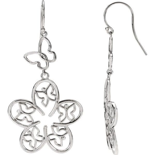Sterling Silver  Butterfly & Flower Earrings