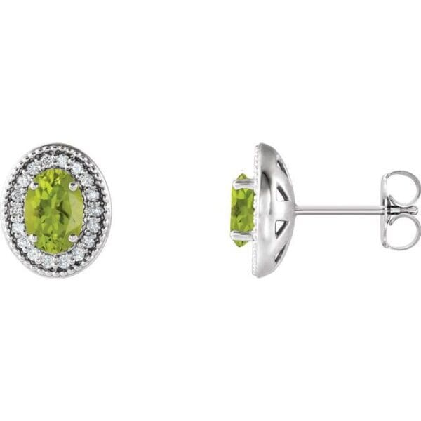 14K White 7x5 mm Oval 4-Prong Halo-Style Earring Mounting