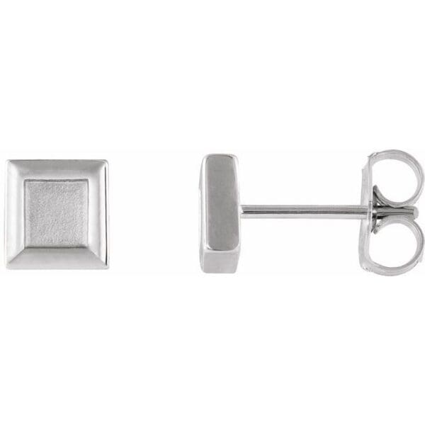 14K White 5.4 mm Square Petite Earrings