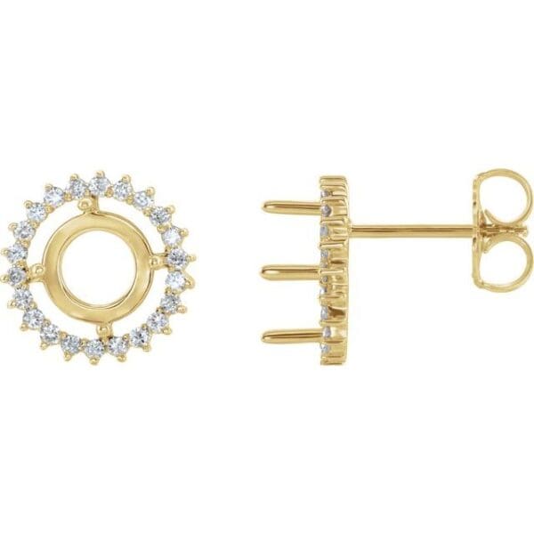 14K Yellow 6 mm Round 1/5 CTW Natural Diamond Semi-Set Earrings