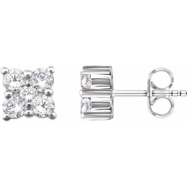 14K White 1/2 CTW Natural Diamond Cluster Earrings