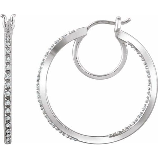 14K White 1/4 CTW Natural Diamond Inside-Outside Hoop Earrings