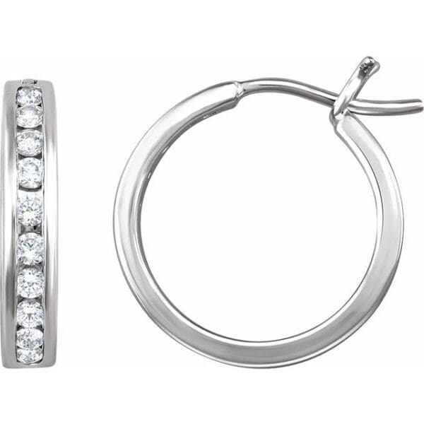 14K White 1/2 CTW Natural Diamond Channel-Set 16.5 mm Hoop Earrings
