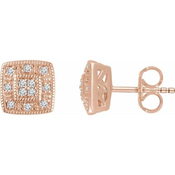 14K Rose 1/10 CTW Natural Diamond Cluster Earrings