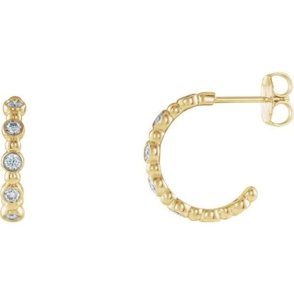 14K White Accented Beaded Hoop Earring Mounting