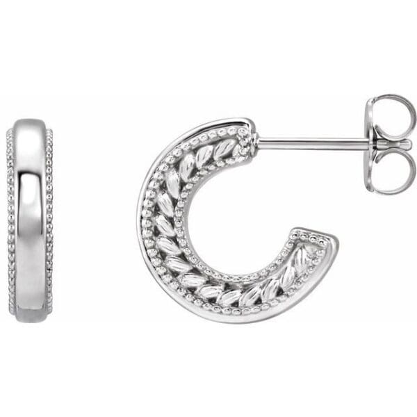 14K White Floral & Milgrain 12.6 mm Hoop Earrings