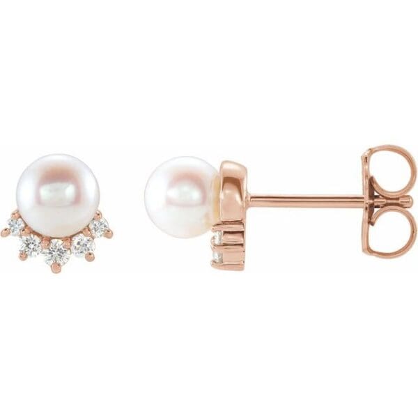 14K White Accented Earring Mounting for 4.5-5 mm Pearl