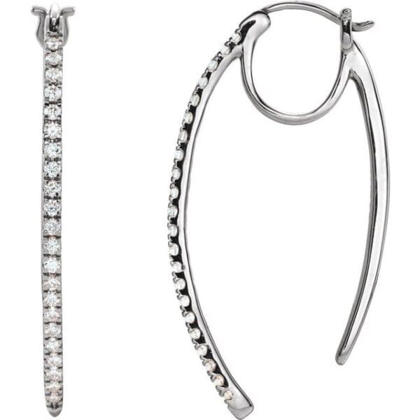 14K White 1/2 CTW Natural Diamond Hoop Earrings
