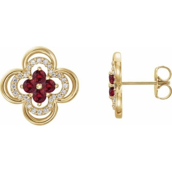14K Yellow Natural Emerald & 1/5 CTW Natural Diamond Clover Earrings