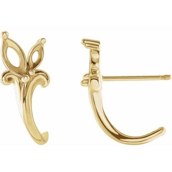 14K White Left Accented Floral J-Hoop Earring Mounting