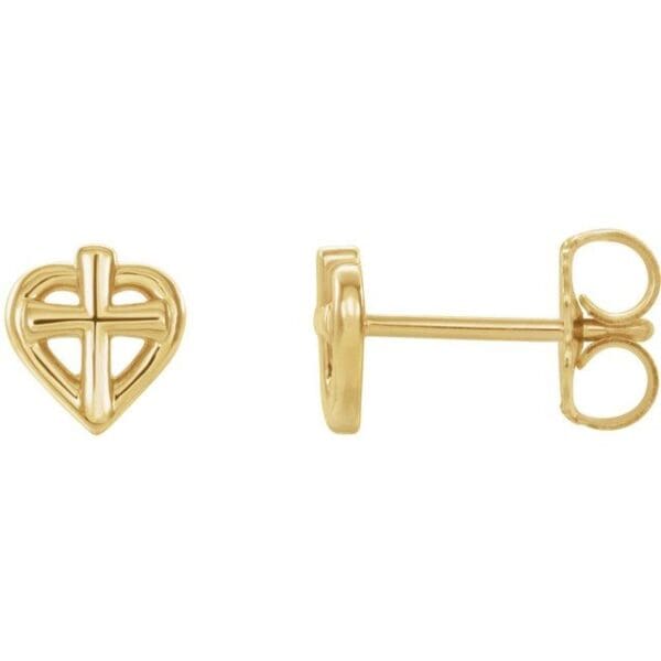 Sterling Silver Cross with Heart Youth Earrings