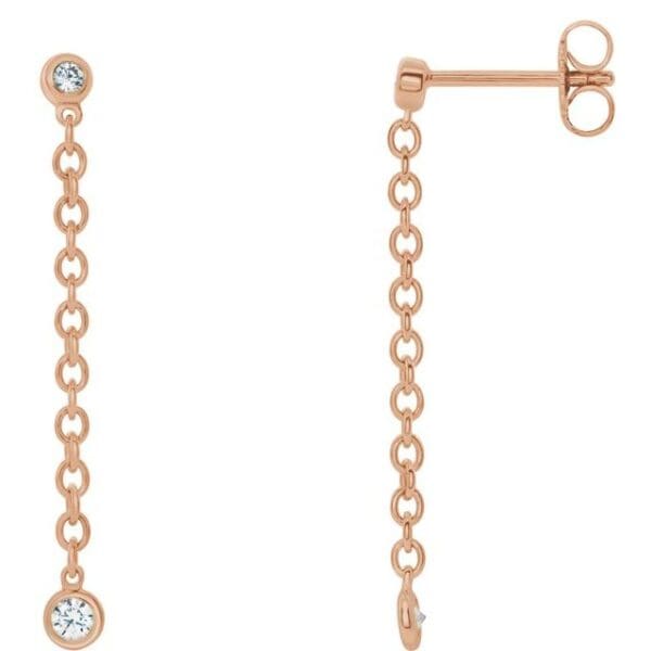 14K White  1/5 CTW Natural Diamond Hinged Hoop Chain Earrings