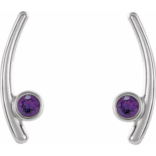 14K White Natural Amethyst Ear Climbers