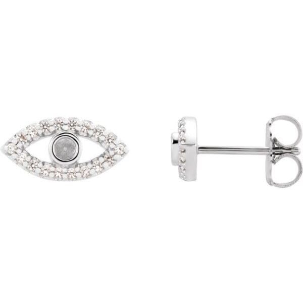 14K White 2 mm Round Accented Evil Eye Earring Mounting