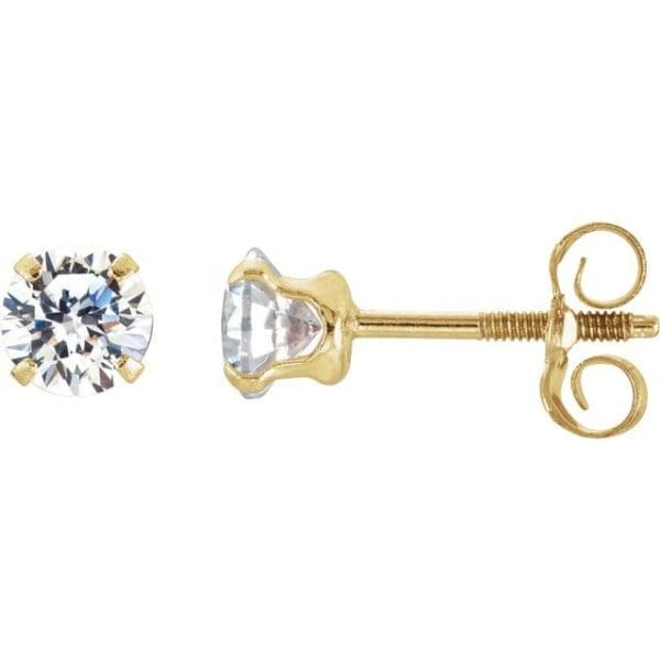 14K Yellow 4 mm Imitation White Cubic Zirconia Youth Stud Earrings