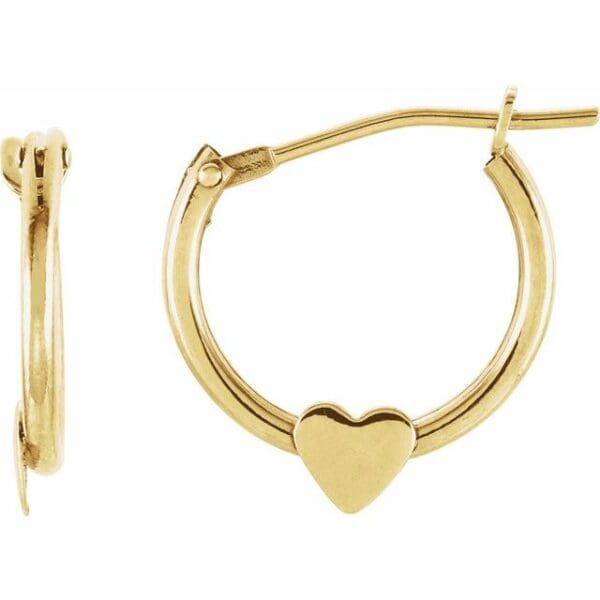 14K Yellow 14.5 mm Youth Hinged Hoop Heart Earrings