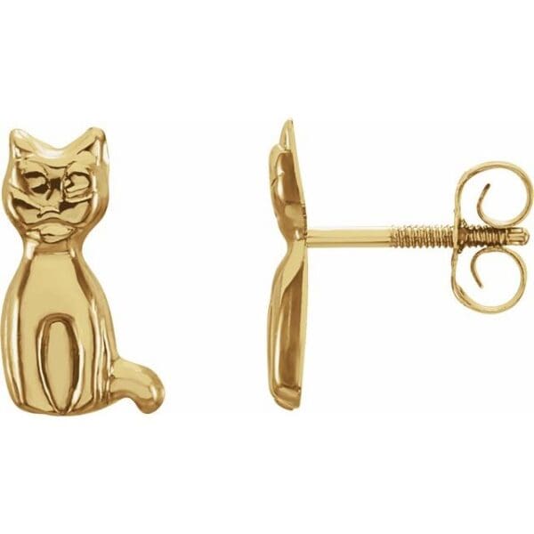 14K Yellow Youth Cat Earrings