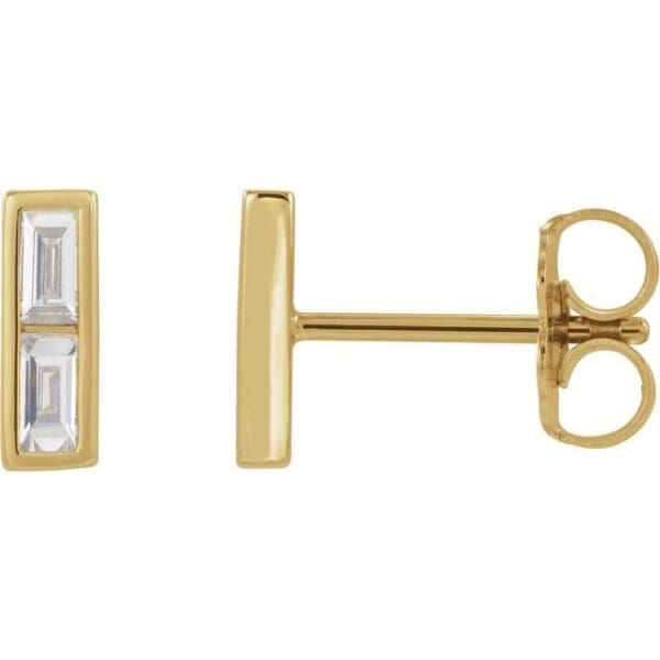 14K Yellow 3.25x1.75 mm Straight Baguette Bar Earring Mounting