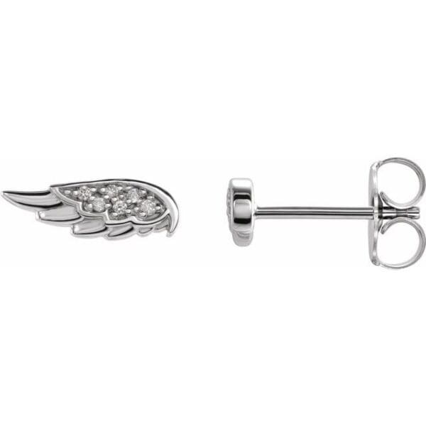 14K White Accented Angel Wing Earring Mounting