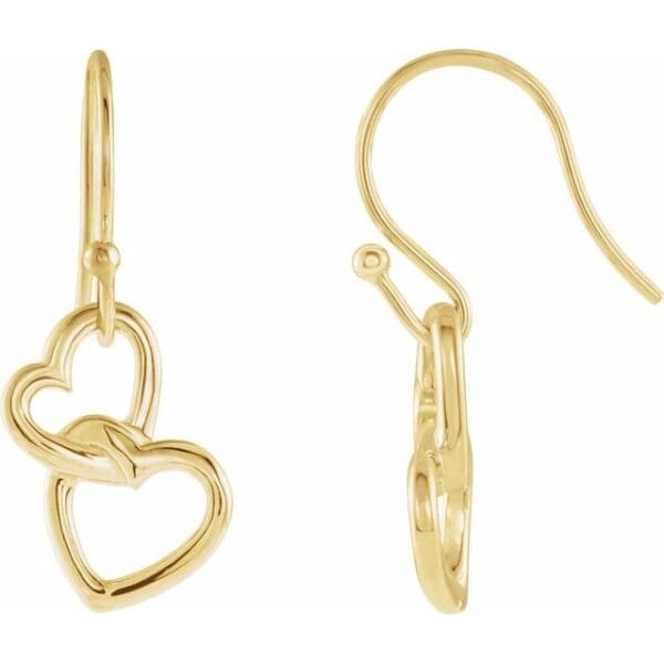 14K Yellow Left Interlocking Heart Earring