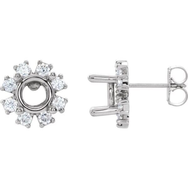 14K White 6.5 mm Round Halo-Style Earring Mounting
