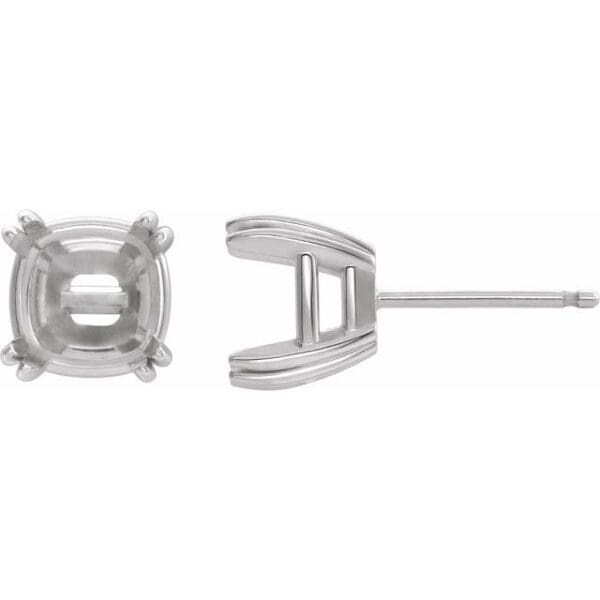 14K Yellow 4x4 mm Cushion 4-Prong Double-Claw Earring Mounting